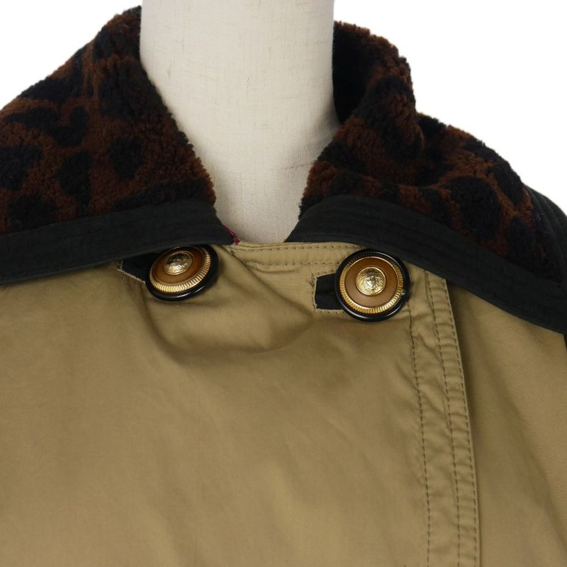 Versace Boa Switching Half Coat Leopard Lining Check 38 Beige Brown Red
