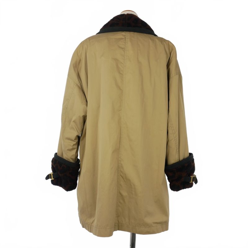 Versace Boa Switching Half Coat Leopard Lining Check 38 Beige Brown Red