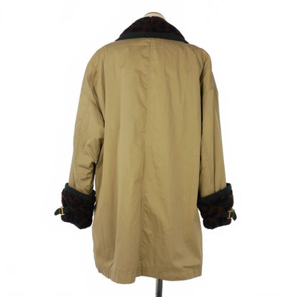 Versace Boa Switching Half Coat Leopard Lining Check 38 Beige Brown Red