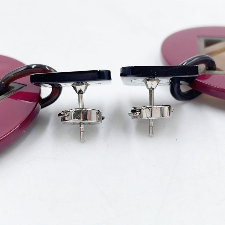 Hermes Earrings Motif Purple Brown Buffalo Horn Lacquer Wood