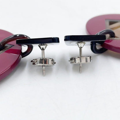 Hermes Earrings Motif Purple Brown Buffalo Horn Lacquer Wood