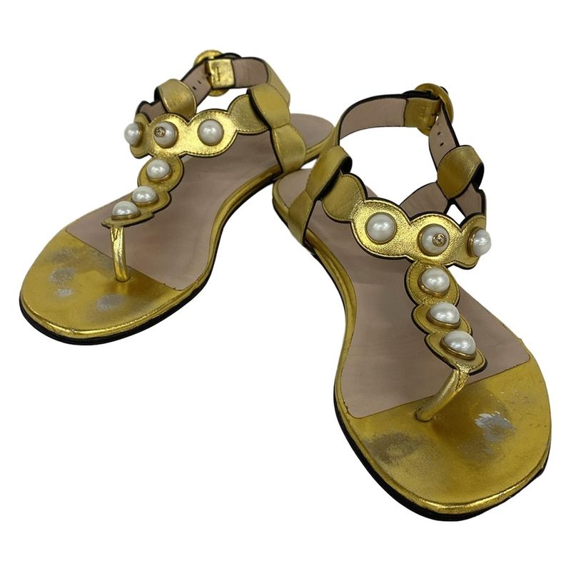 Gucci Sandals 38 Gold Pearl Outsole Reupholstered Leather