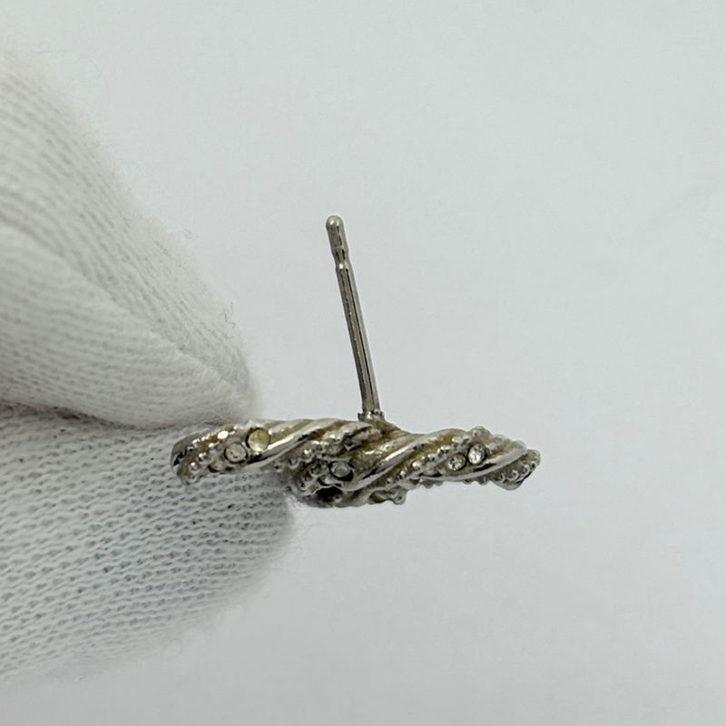 Chanel CC Logo Rhinestone Earrings Silver Plated