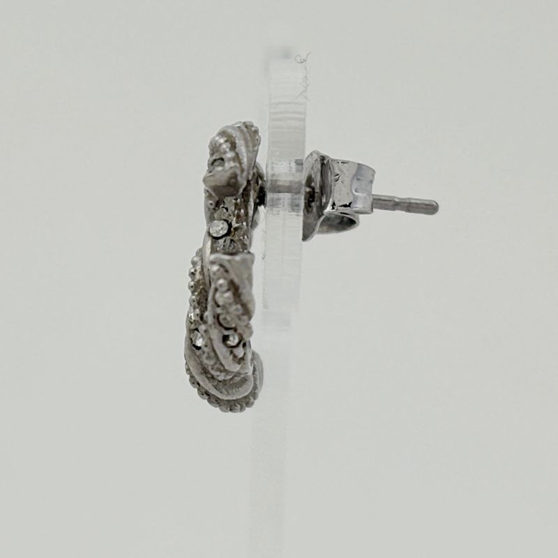 Chanel CC Logo Rhinestone Earrings Silver Plated