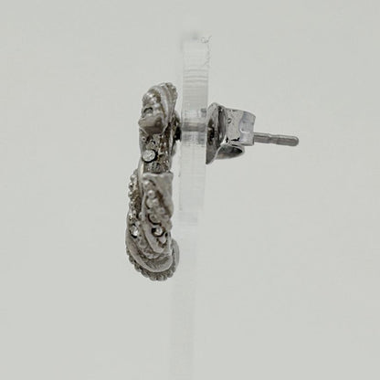 Chanel CC Logo Rhinestone Earrings Silver Plated