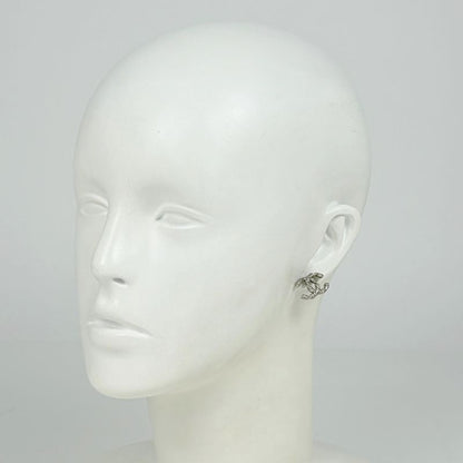 Chanel CC Logo Rhinestone Earrings Silver Plated