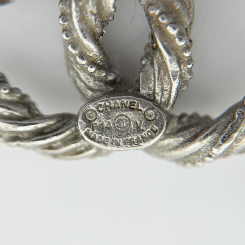 Chanel CC Logo Rhinestone Earrings Silver Plated