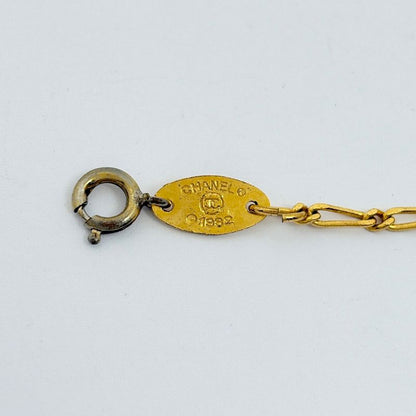 Chanel CC Logo Rhinestone Necklace Round Gold Plated