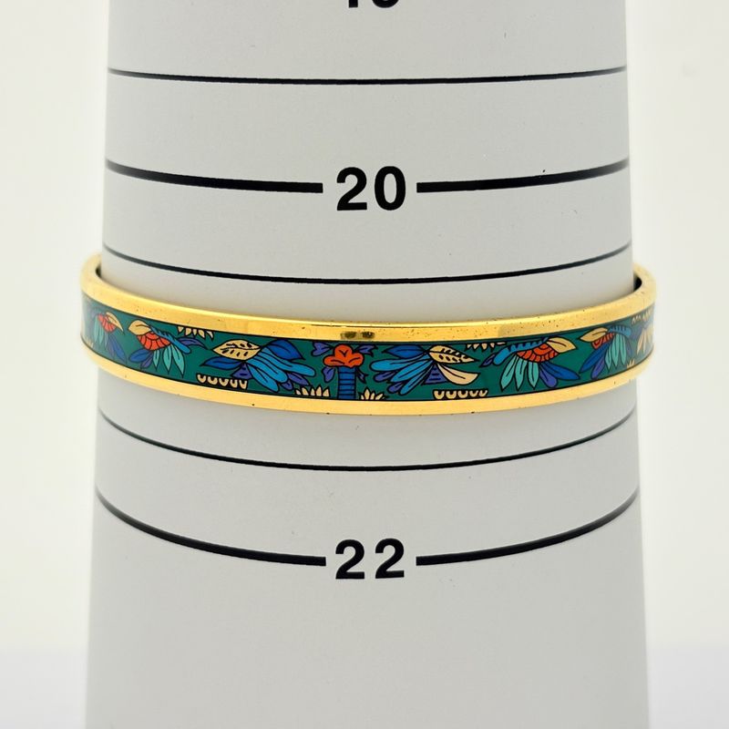 Hermes Enamel PM Bracelet Cloisonne Bangle Gold Plated Green