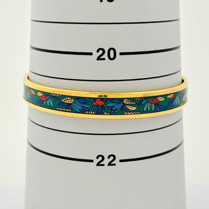 Hermes Enamel PM Bracelet Cloisonne Bangle Gold Plated Green