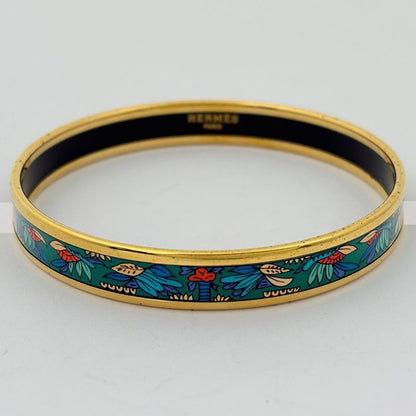 Hermes Enamel PM Bracelet Cloisonne Bangle Gold Plated Green