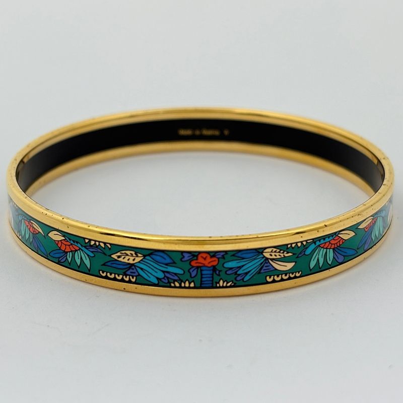 Hermes Enamel PM Bracelet Cloisonne Bangle Gold Plated Green