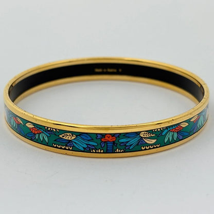 Hermes Enamel PM Bracelet Cloisonne Bangle Gold Plated Green