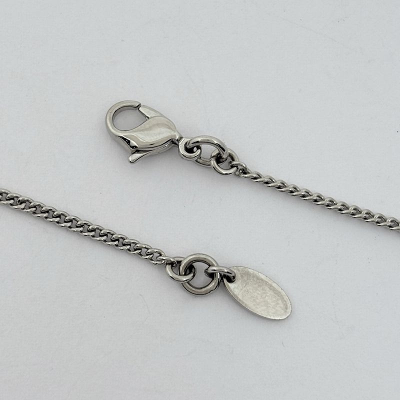 Chanel CC Logo Rhinestone Necklace Silver Plated