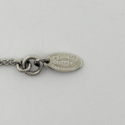 Chanel CC Logo Rhinestone Necklace Silver Plated