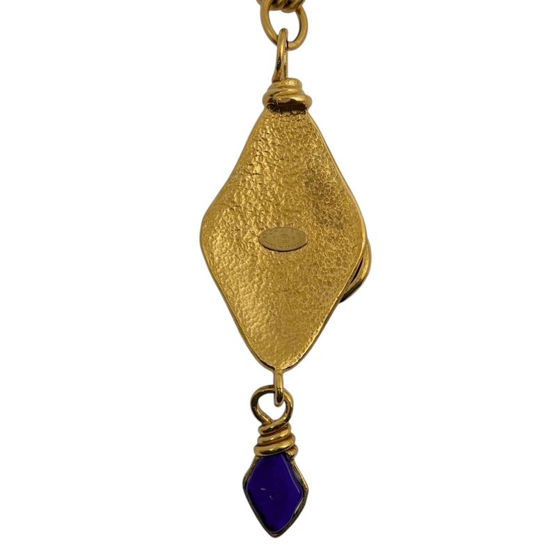 Chanel CC Logo Color Stone Necklace Gripoix Long Gold Plated