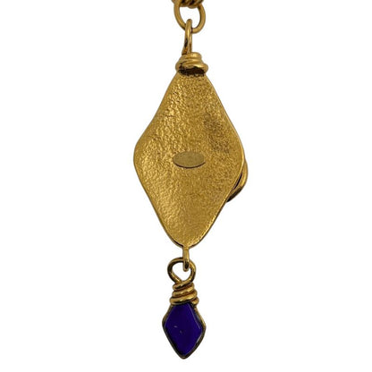 Chanel CC Logo Color Stone Necklace Gripoix Long Gold Plated