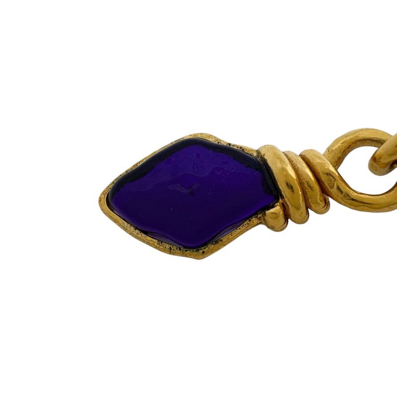 Chanel CC Logo Color Stone Necklace Gripoix Long Gold Plated