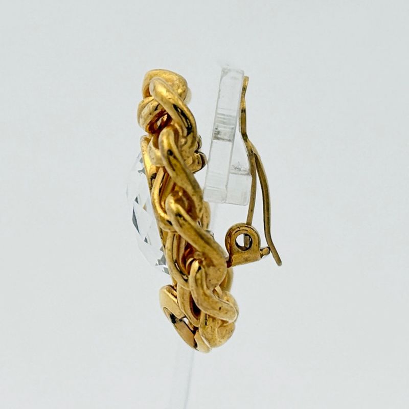 Chanel CC Logo Rhinestone Earrings Gold Plated