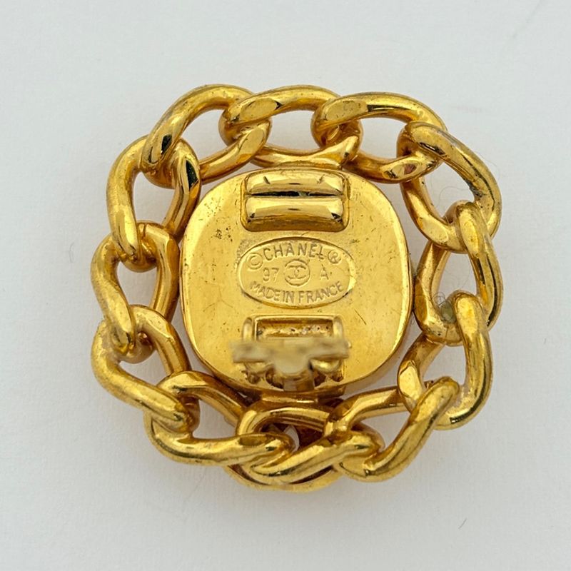 Chanel CC Logo Rhinestone Earrings Gold Plated