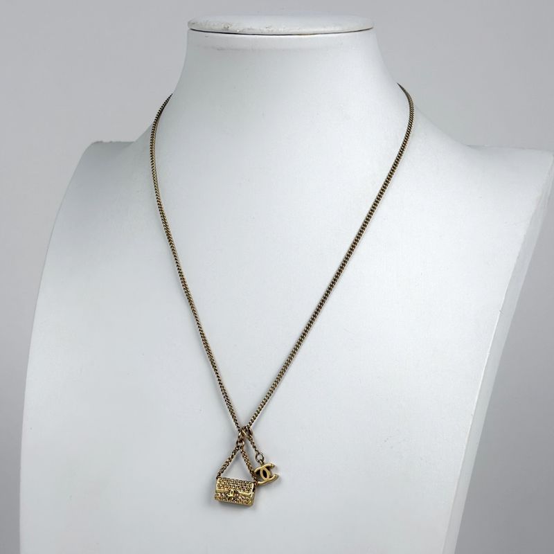 Chanel CC Logo Necklace Quilted Gold Plated