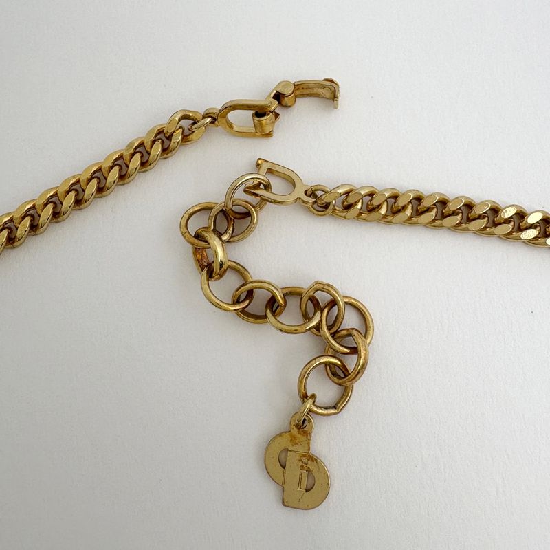 Dior Christian Rhinestone Necklace Gold Pink