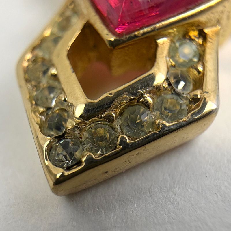 Dior Christian Rhinestone Necklace Gold Pink