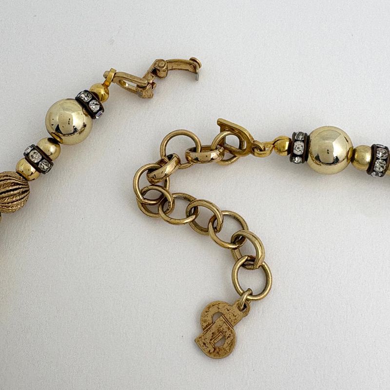 Dior Christian Color Stone Necklace Gold Plated Pink