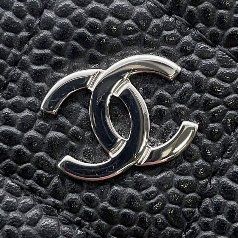Chanel Coin Case Quilted CC Logo Caviar Leather Wallet Black
