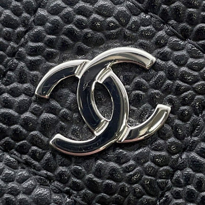 Chanel Coin Case Quilted CC Logo Caviar Leather Wallet Black