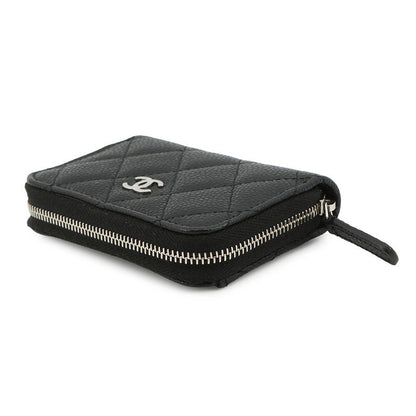 Chanel Coin Case Quilted CC Logo Caviar Leather Wallet Black
