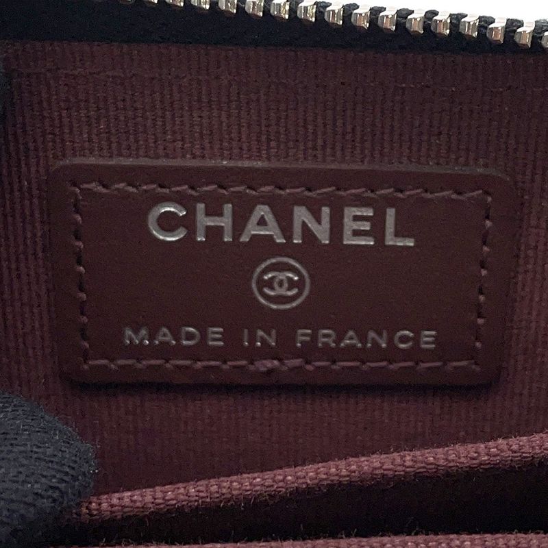 Chanel Coin Case Quilted CC Logo Caviar Leather Wallet Black