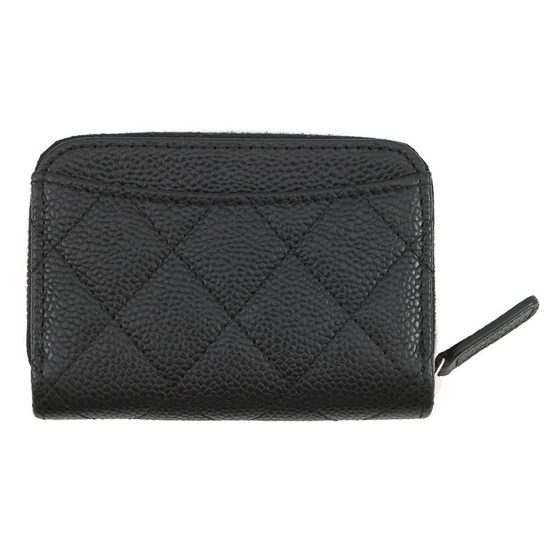 Chanel Coin Case Quilted CC Logo Caviar Leather Wallet Black