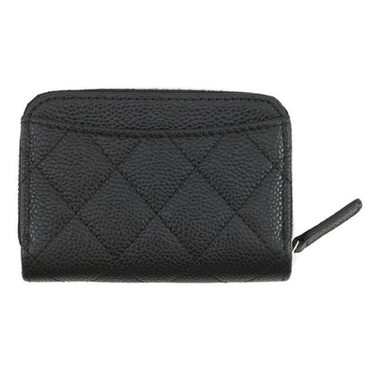 Chanel Coin Case Quilted CC Logo Caviar Leather Wallet Black