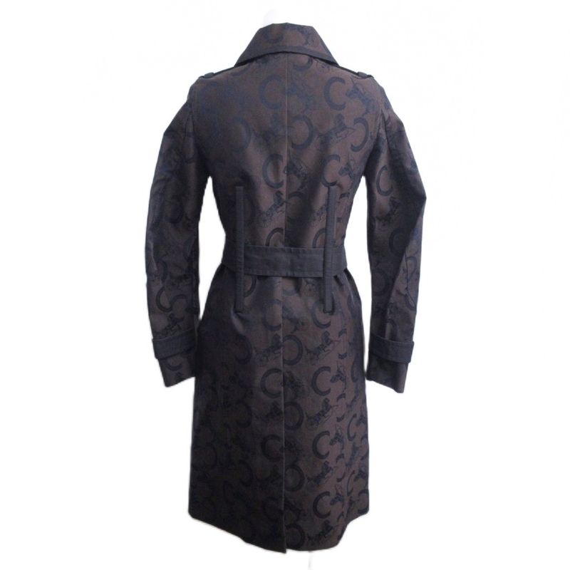 Celine C Macadam Trench Coat Carriage Pattern Logo All Over Double Long