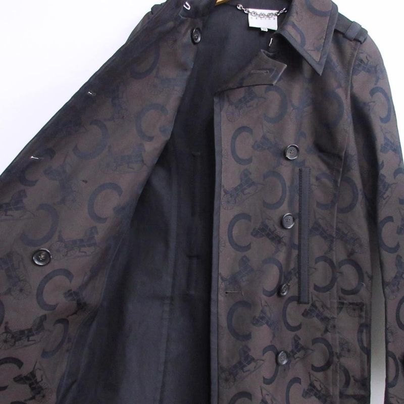 Celine C Macadam Trench Coat Carriage Pattern Logo All Over Double Long