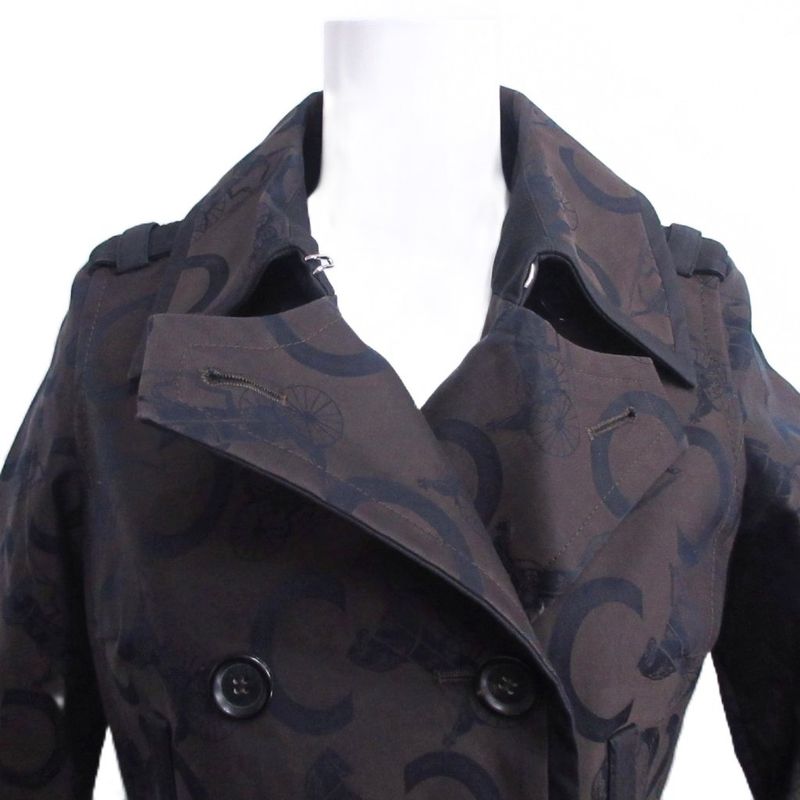Celine C Macadam Trench Coat Carriage Pattern Logo All Over Double Long
