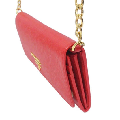 Prada Saffiano Chain Wallet Shoulder Pouch 2-Way Logo Leather Red