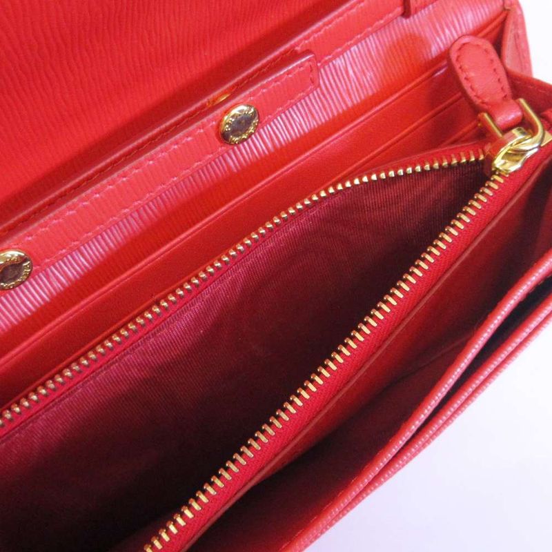 Prada Saffiano Chain Wallet Shoulder Pouch 2-Way Logo Leather Red