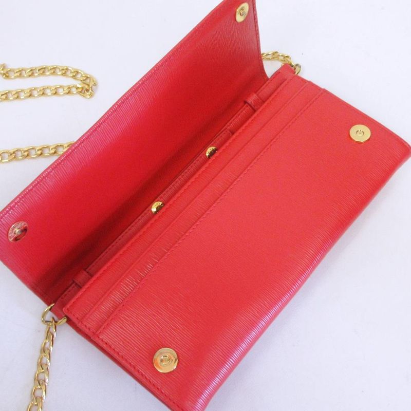 Prada Saffiano Chain Wallet Shoulder Pouch 2-Way Logo Leather Red