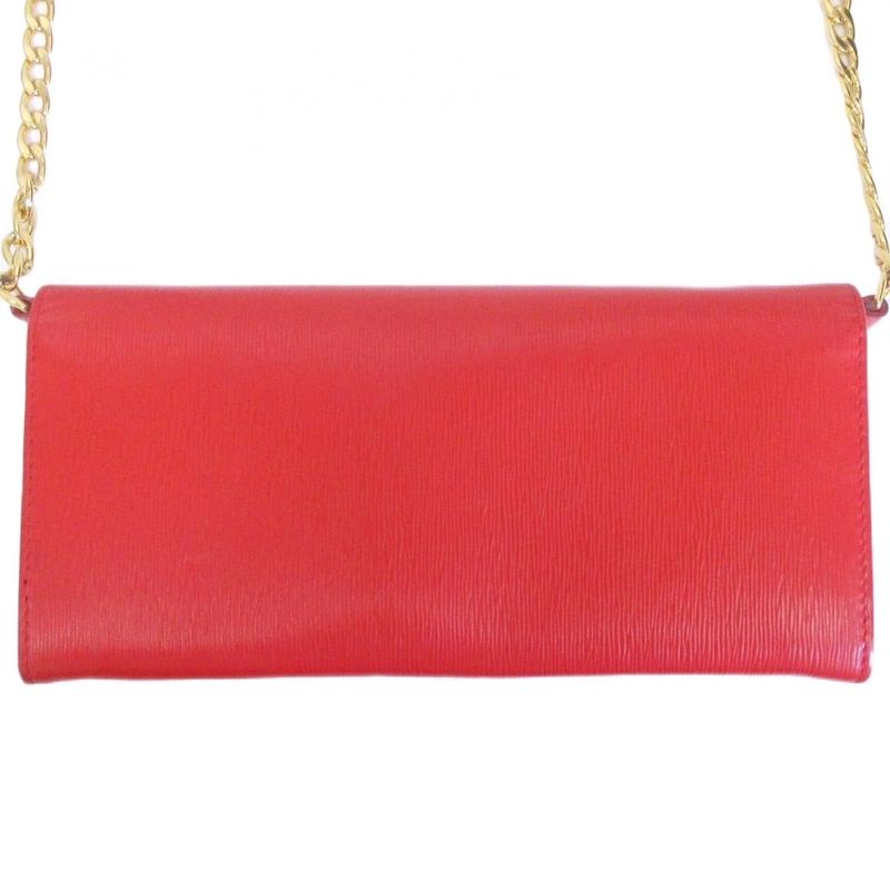 Prada Saffiano Chain Wallet Shoulder Pouch 2-Way Logo Leather Red