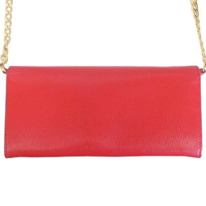 Prada Saffiano Chain Wallet Shoulder Pouch 2-Way Logo Leather Red