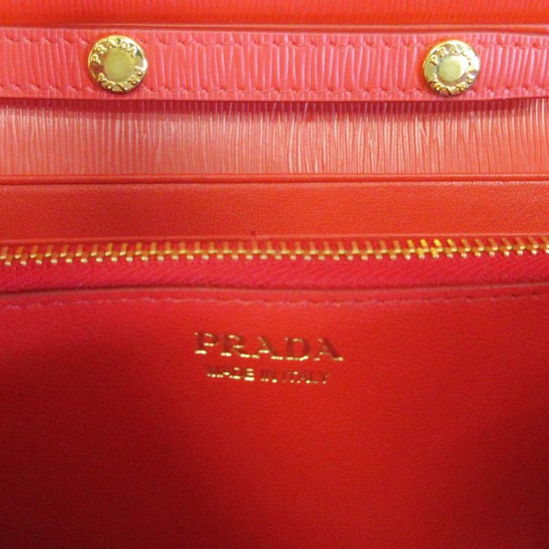 Prada Saffiano Chain Wallet Shoulder Pouch 2-Way Logo Leather Red
