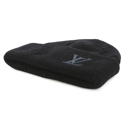 Louis Vuitton Knit Hat Beanie LV Crash Monogram Cotton Noir Black