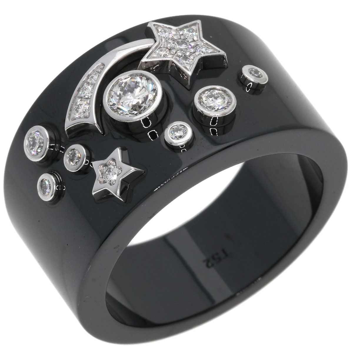 Chanel Cosmic de Comet Diamond Ceramic 52 Ring 18K White Gold