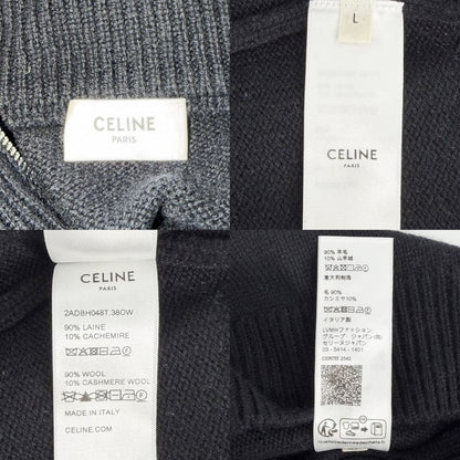 Celine Knit Triomphe Trucker Sweater Half Zip Logo Top L
