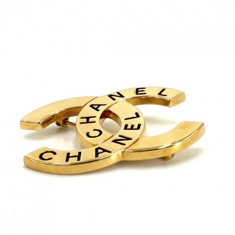 Chanel Brooch Logo CC Logo Vintage Gold Plated