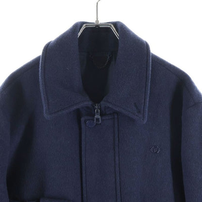 Louis Vuitton One Point Logo Plate Cashmere Wool Zip Up Coat Navy