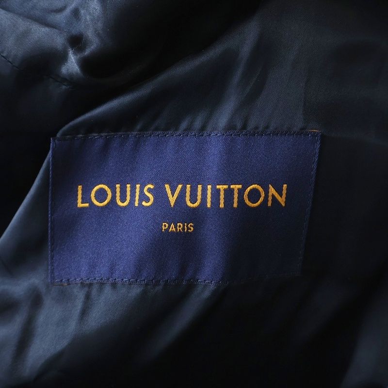Louis Vuitton One Point Logo Plate Cashmere Wool Zip Up Coat Navy