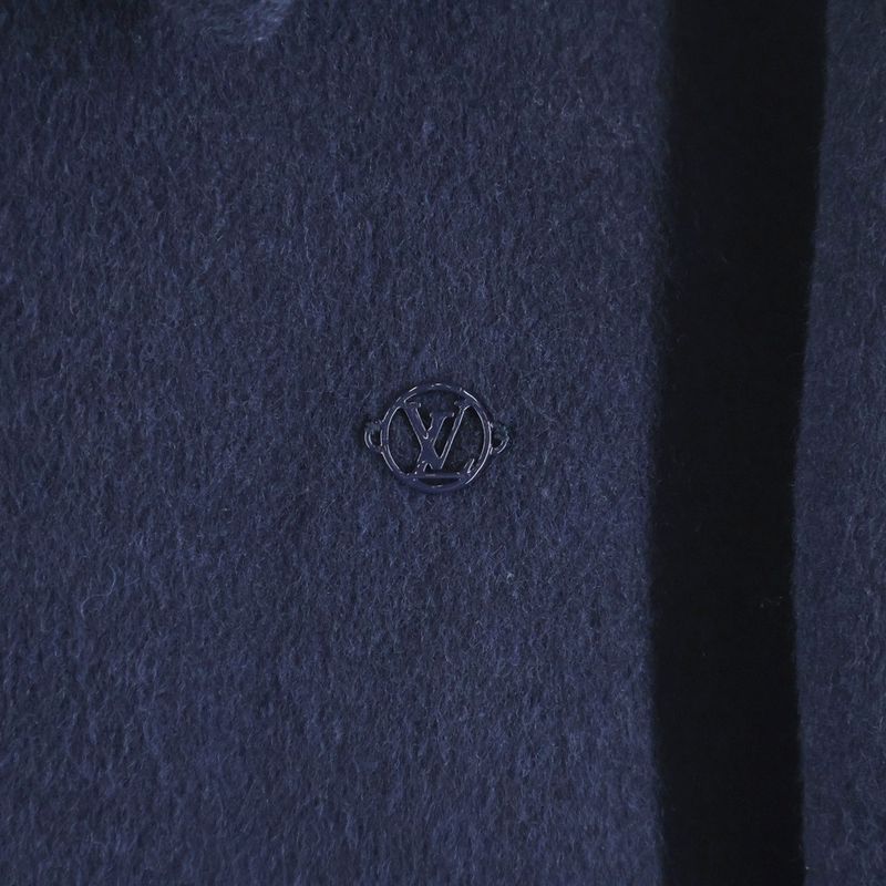 Louis Vuitton One Point Logo Plate Cashmere Wool Zip Up Coat Navy